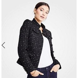 Ann Taylor Sz. 2 Black Tweed Military Jacket.